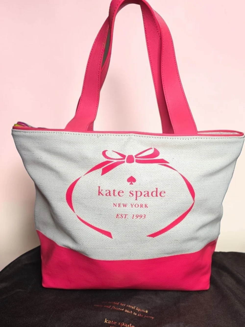 Kate Spade New York Heritage Spade Logo Summer Canvas Tote EUC With Dustbag